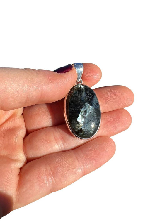 Larvikite Pendant - Polished Oval - Sterling Silver - No.677