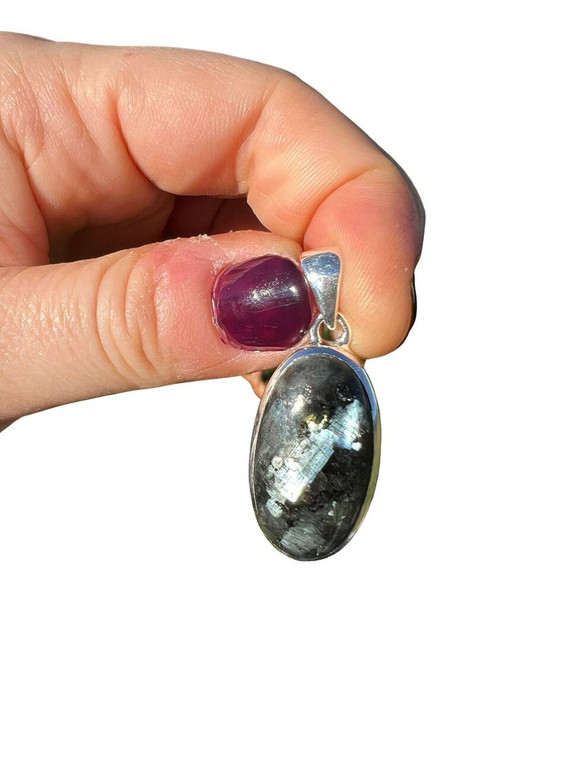 Larvikite Pendant - Polished Oval - Sterling Silver - No.651