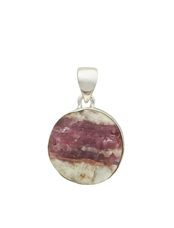 Pink Tourmaline Pendant - Raw Circle - Sterling Silver - No.413