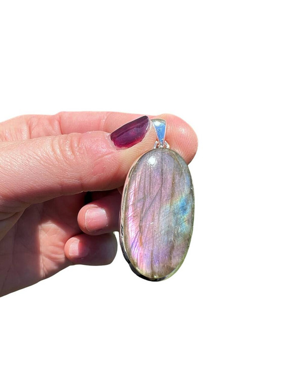 Purple Labradorite Pendant - Polished Oval - Sterling Silver - No.1436