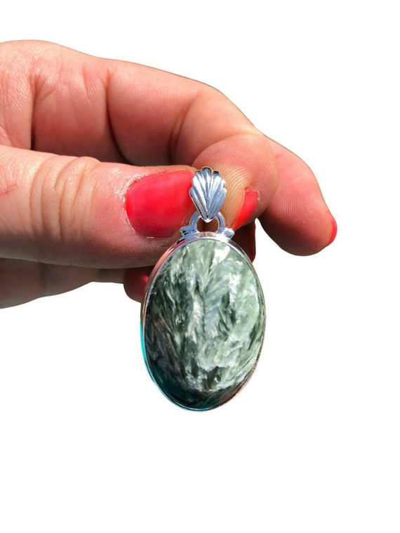 Seraphinite Pendant - Polished Oval - Sterling Silver - No.1000