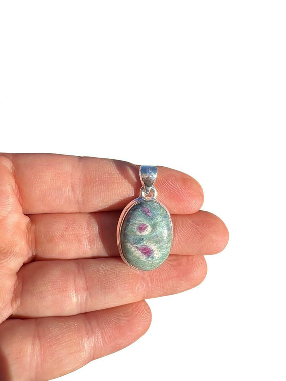 Ruby in Fuchsite Pendant - Polished Oval - Sterling Silver - No.1399