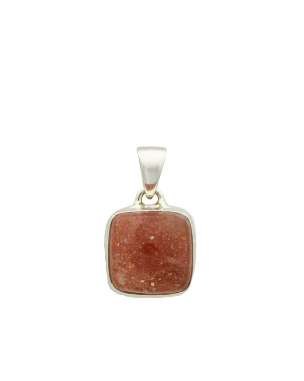 Sunstone Pendant - Polished Square - Sterling Silver - No.513