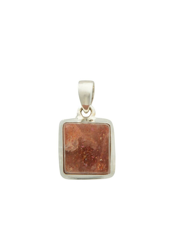 Sunstone Pendant - Polished Square - Sterling Silver - No.492