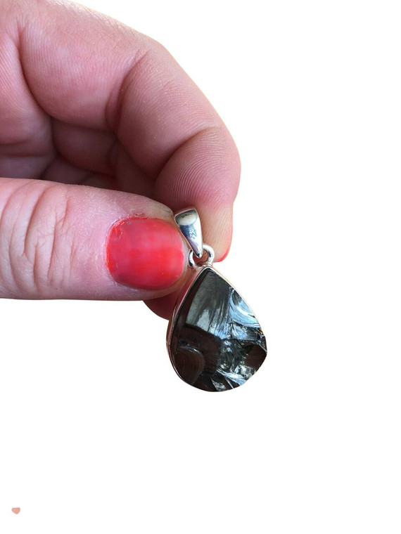 Shungite Pendant - Raw Teardrop - Sterling Silver - No.9