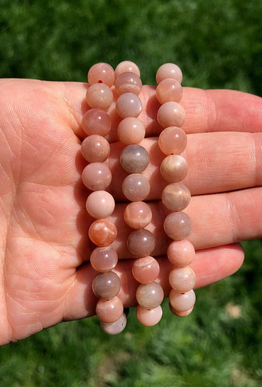 Peach Moonstone Elastic Bracelet - 8mm Beads