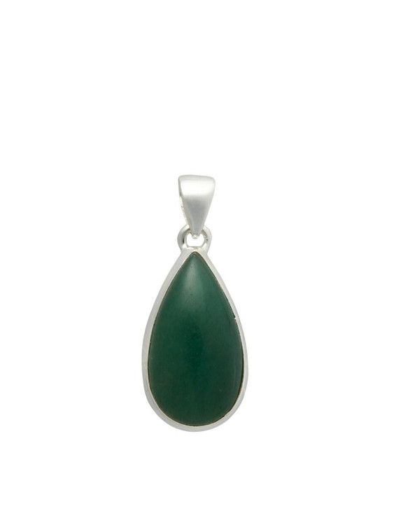 Green Aventurine Pendant - Polished Marquise - Sterling Silver - No.472
