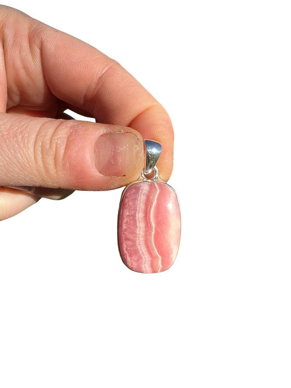 Rhodochrosite Pendant - Polished Rectangle - Sterling Silver - No.1745