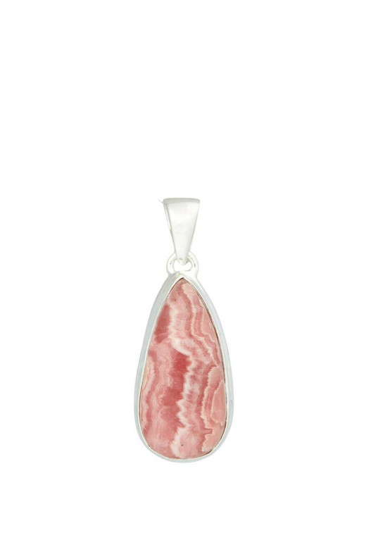 Rhodochrosite Pendant - Polished Teardrop - Sterling Silver - No.2001