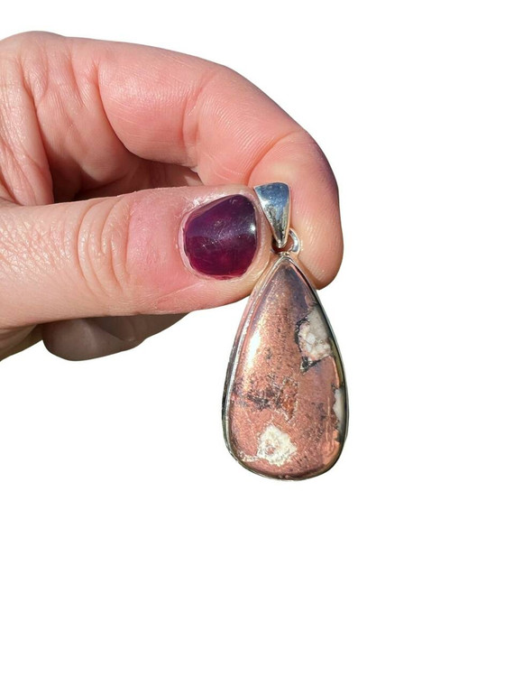 Copper Agate - RARE - Pendant - Polished Teardrop - Sterling Silver - No.93