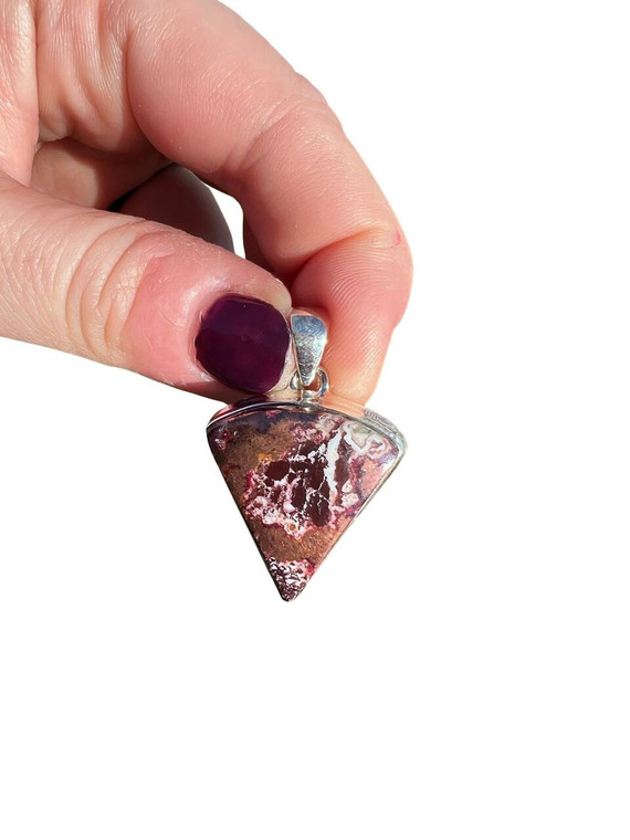 Copper Agate - RARE - Pendant - Polished Triangle - Sterling Silver - No.92