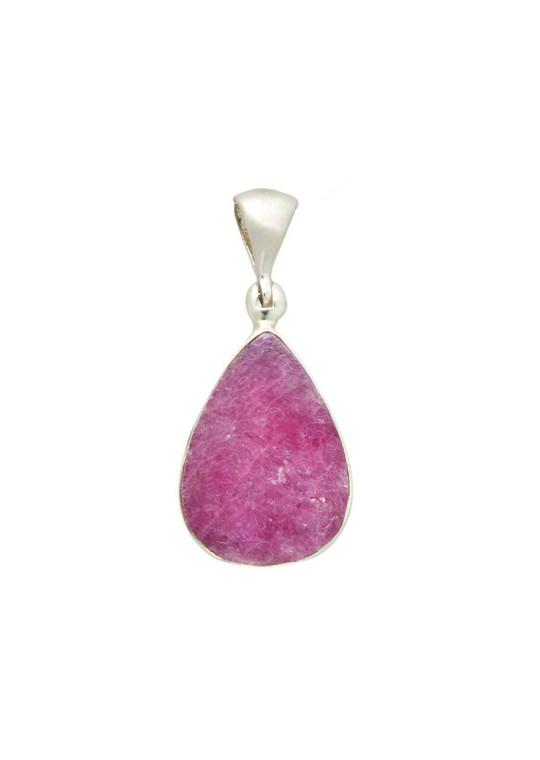 Ruby Pendant - Sterling Silver - Polished Teardrop - No.15