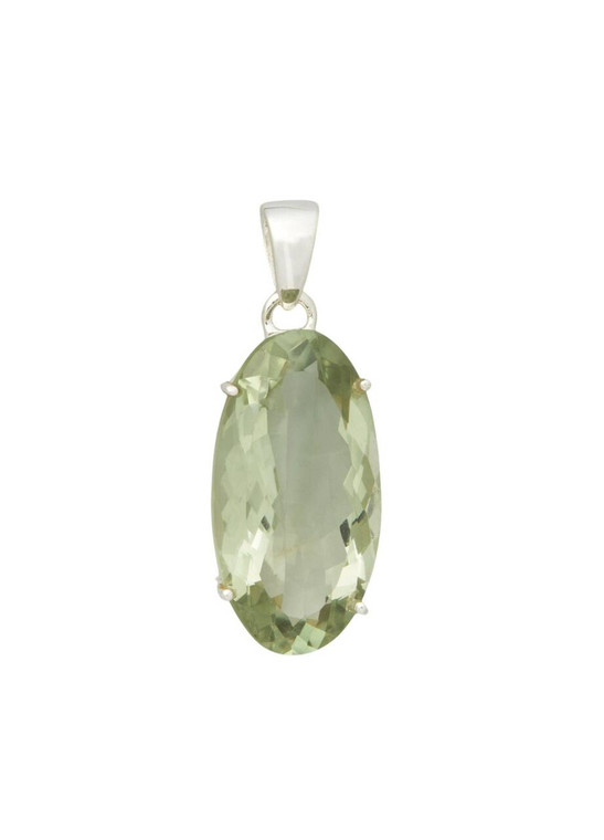 Prasiolite Pendant Green Amethyst - Sterling Silver - Polished Oval - No.1543