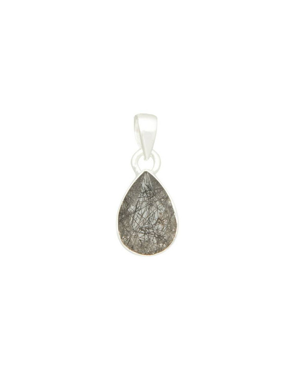 Tourmalinated Quartz Pendant - Sterling Silver - Polished Faceted Teardrop - No.234