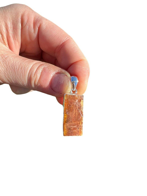 Orange Kyanite Pendant - Sterling Silver - Raw Rectangle - No.281