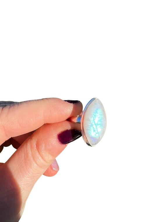 Polished Rainbow Moonstone Ring - Size 7 US - Sterling Silver - No.4269