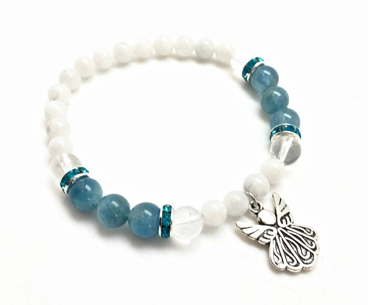 Divine Guidance Elastic Bracelet with Angel Charm - 6mm and 8mm Beads