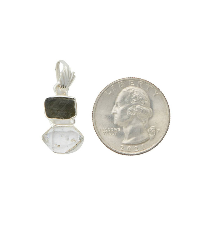 Herkimer Diamond and Moldavite Pendant - Sterling Silver - No.2249