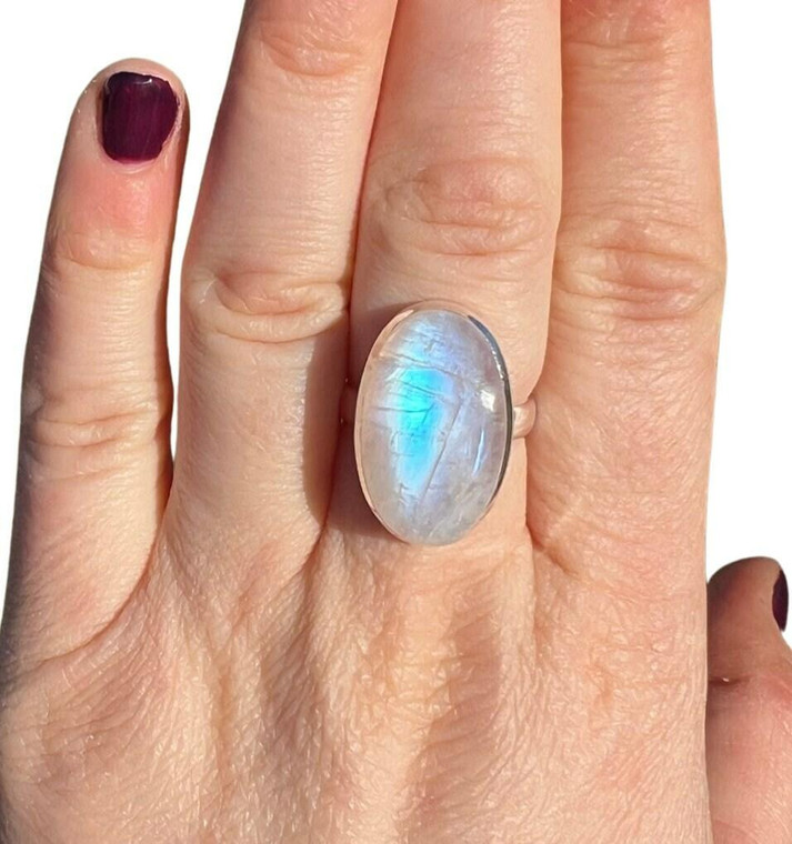 Rainbow Moonstone Ring - SIZE 7.5 US - Sterling Silver - No.4283