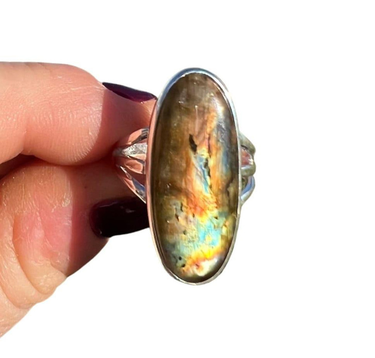 Labradorite Ring - SIZE 8.5 US - Sterling Silver - No.598