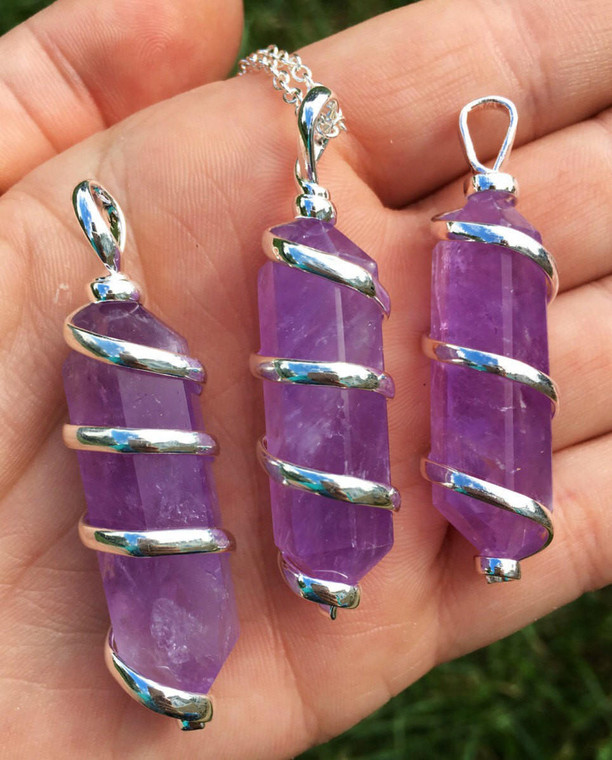 Polished Amethyst Point Pendant with Spiral 