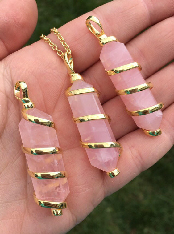 Polished Rose Quartz Point Pendant with Spiral