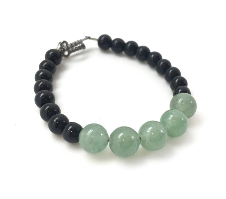 Heart Chakra Clasp Bracelet - 6mm & 8mm Beads - Green Aventurine & Black Obsidian 