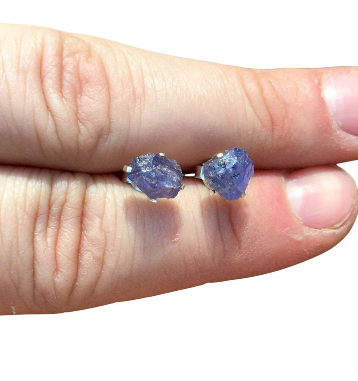 Tanzanite Raw Stud Earrings - Sterling Silver