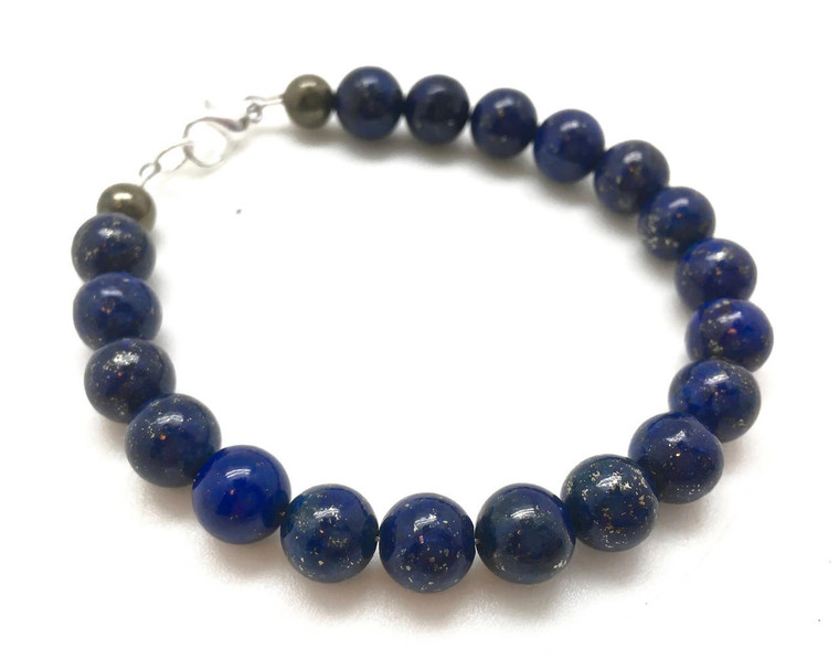 Positive Energy Clasp Bracelet - 6mm & 8mm Beads - Lapis Lazuli, Pyrite 