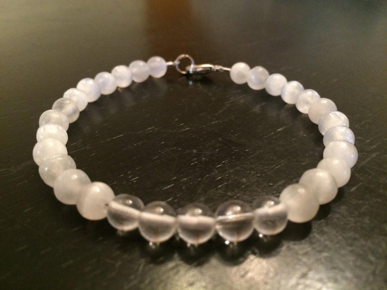 Selenite & Clear Quartz Clasp Bracelet - 6mm Beads 