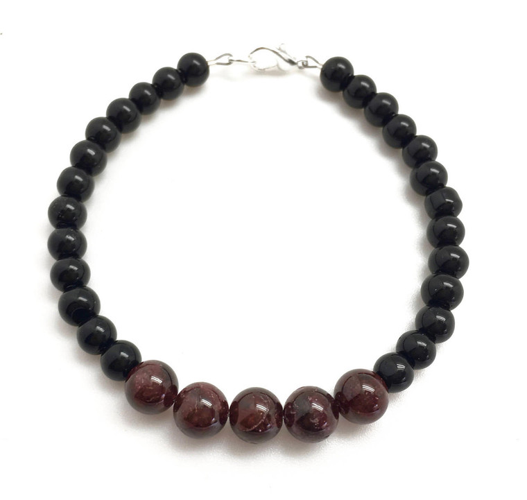 Root Chakra Clasp Bracelet - 6mm & 8mm Beads - Garnet & Black Obsidian 