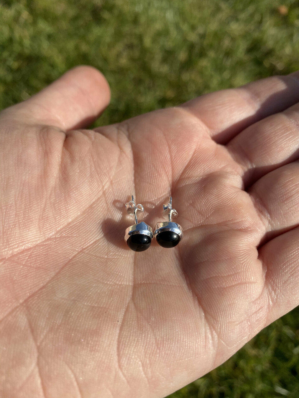 Black Onyx Polished Round Stud Earrings - Sterling Silver