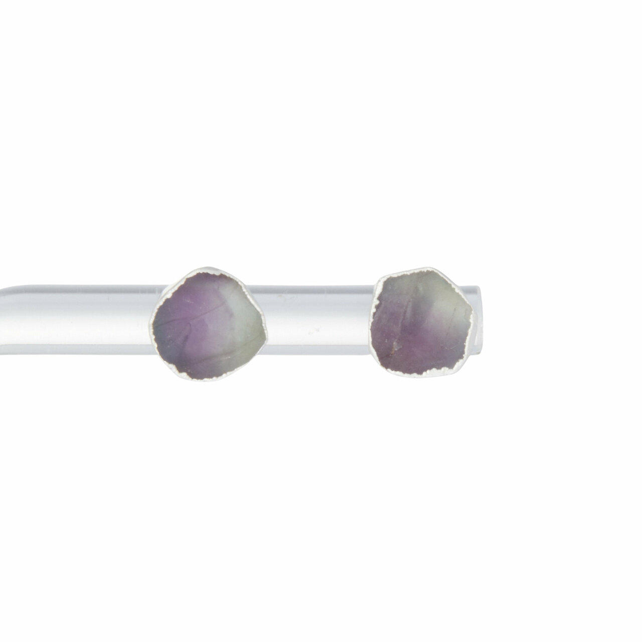 Rainbow Fluorite Raw Natural Stud Earrings - Sterling Silver 