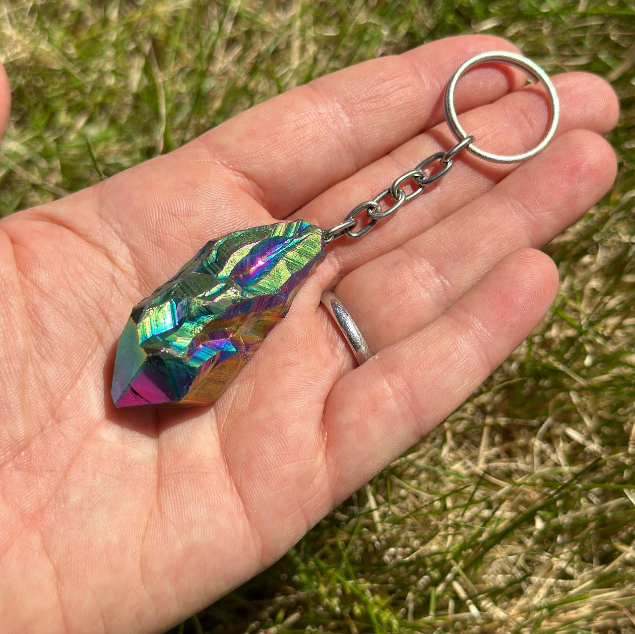 Raw Flame Aura Quartz Keychain | New Moon Beginnings