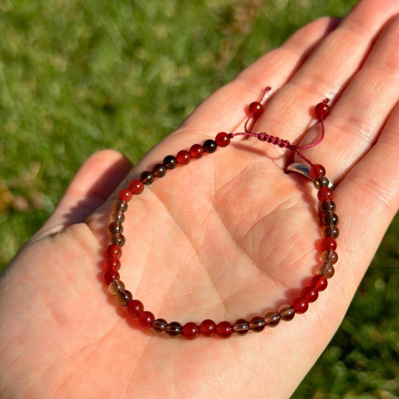 Carnelian & Smoky Quartz Adjustable Bracelet | New Moon