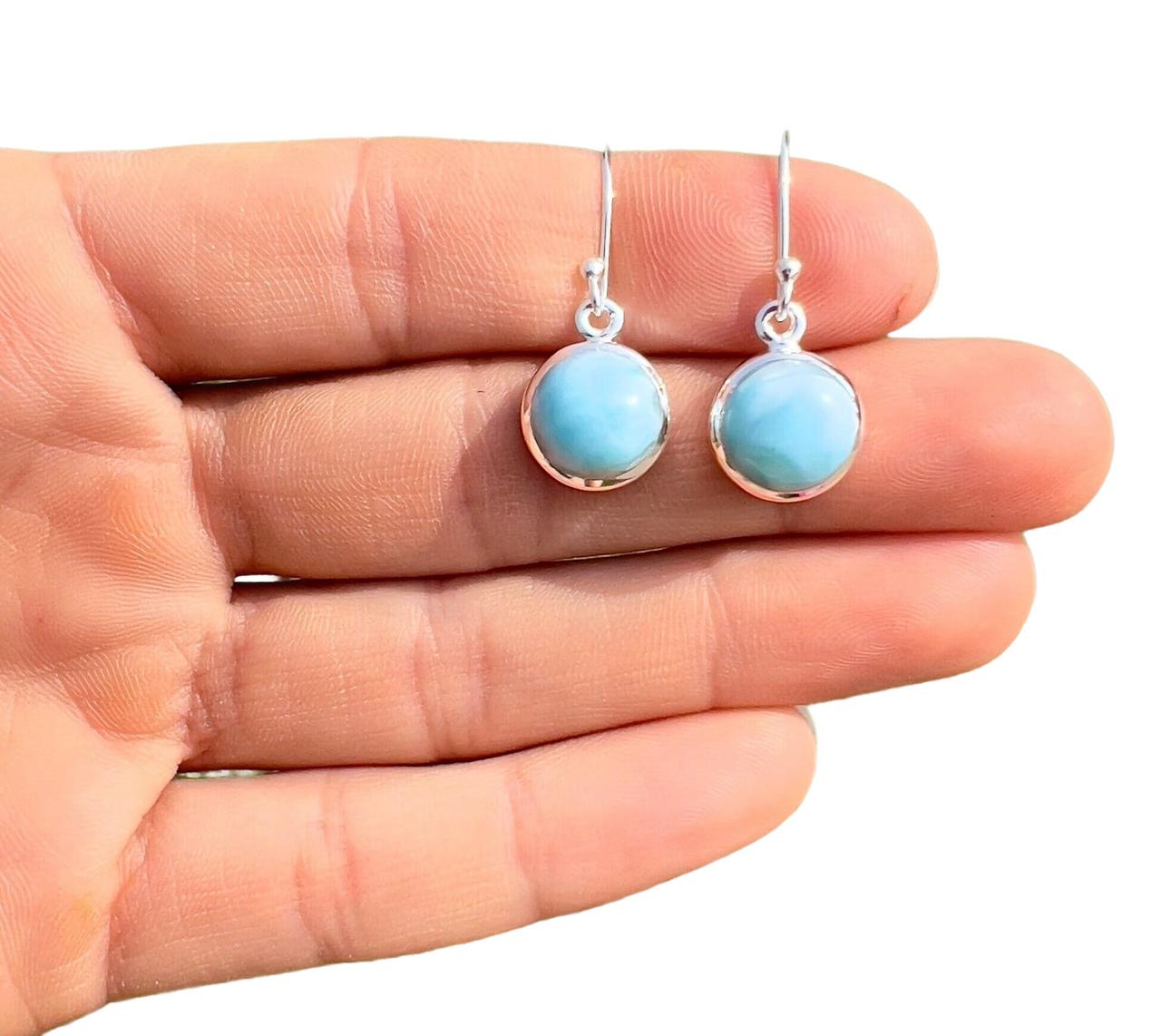 Larimar Polished Round Dangle Earrings - Sterling Silver  Sterling Silver Gemstone Dangle Earrings main image 0