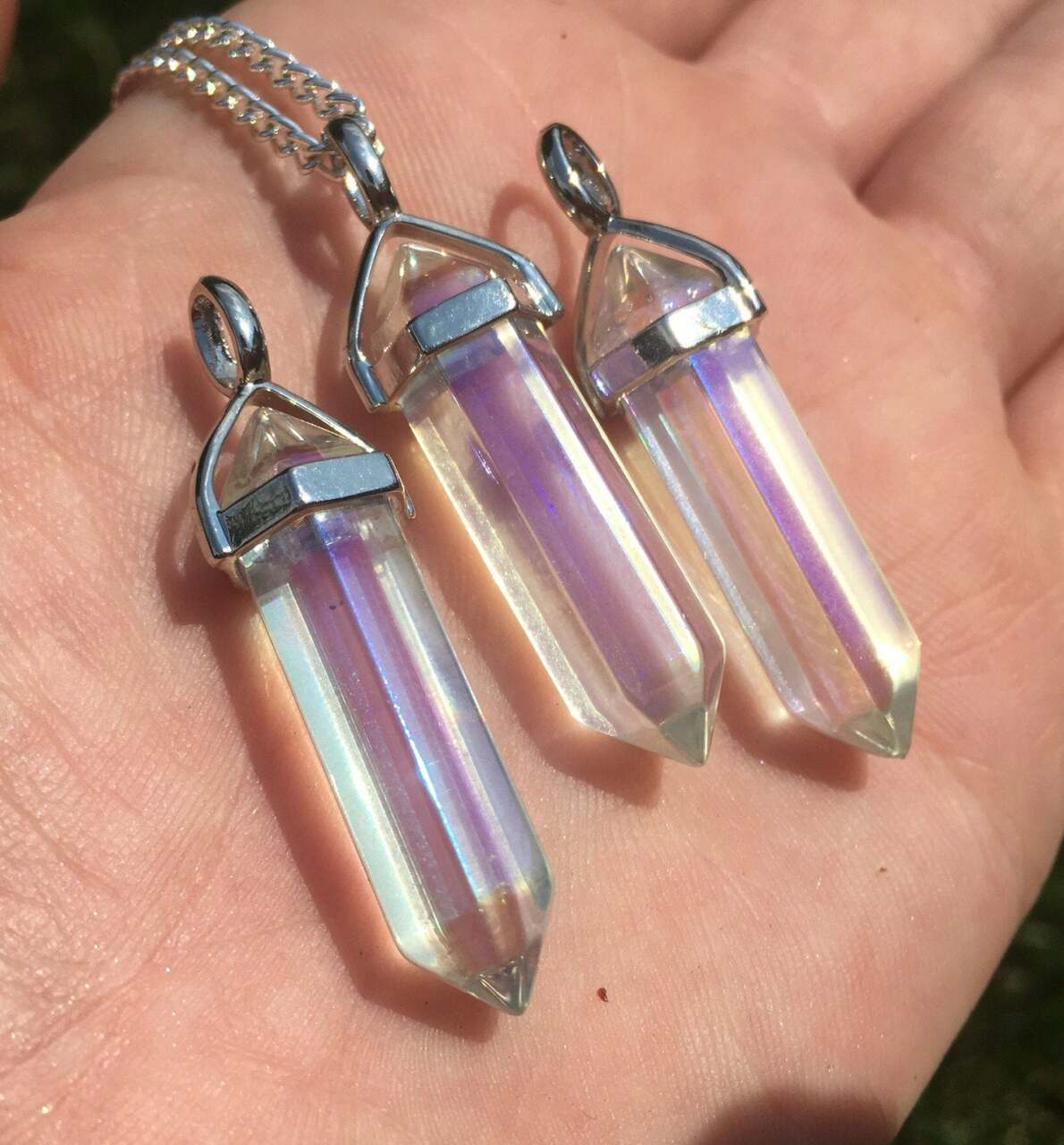 Polished Silver Plated Aqua Aura Crystal Point Pendant Beads, Raw Tita