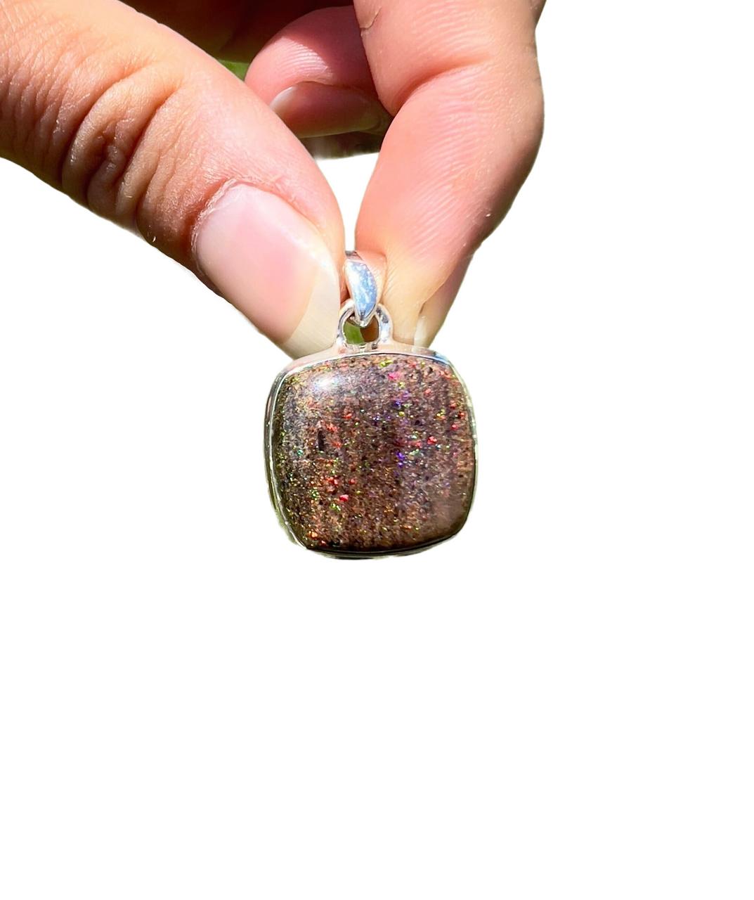 Black Opal Polished Square Pendant - Sterling Silver - No
