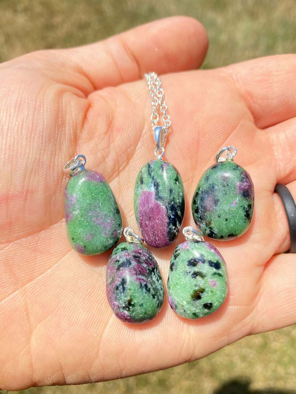 Ruby In Zoisite Polished Teardrop Pendant - Sterling Silver