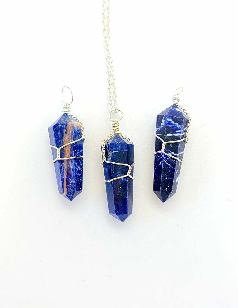 Sodalite Polished Point Pendant in Wire 