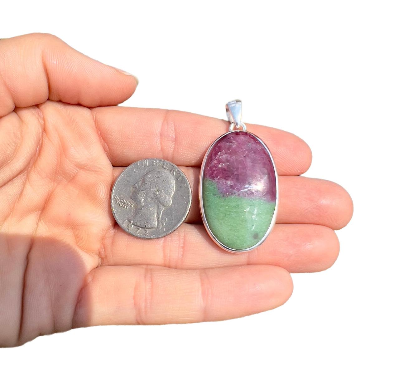 Ruby In Zoisite Polished Oval Pendant - Sterling Silver - No