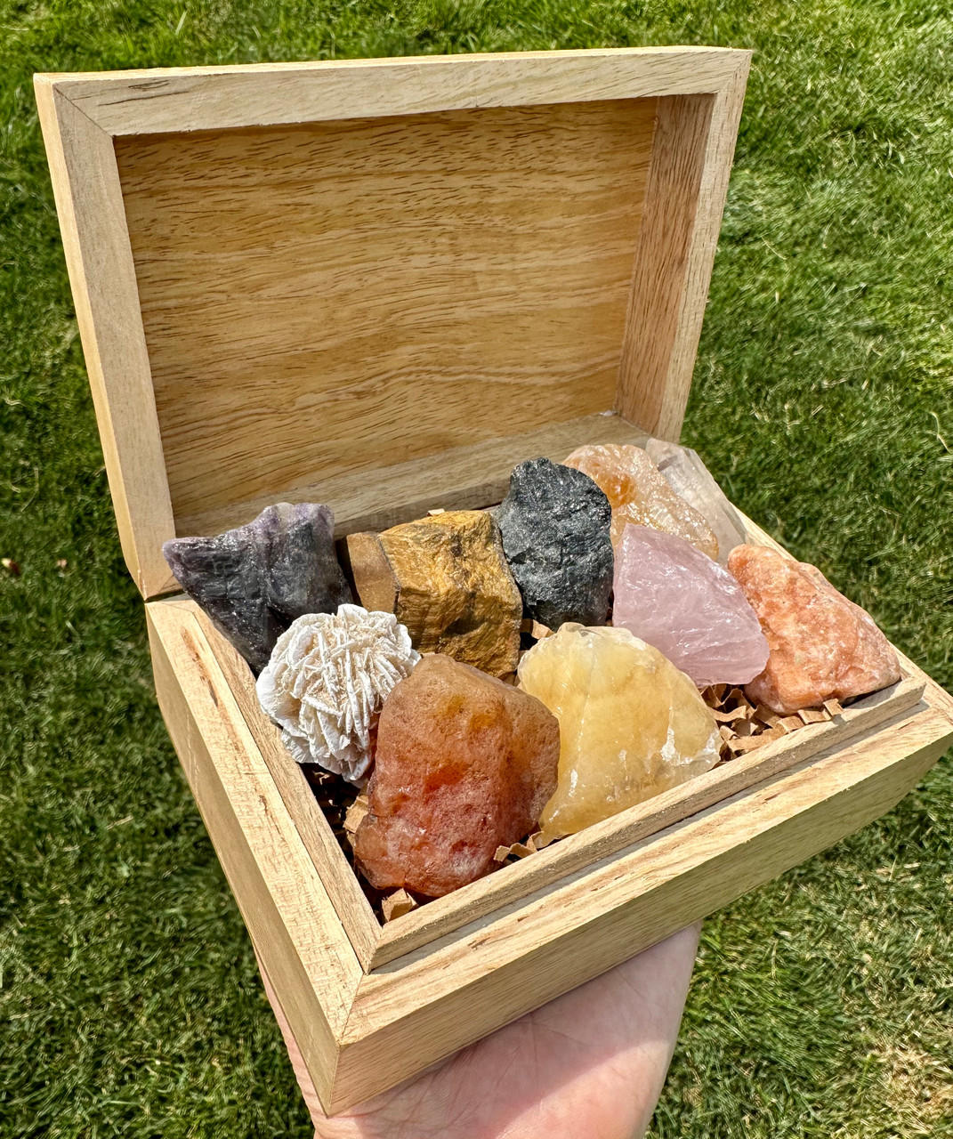 Positive Energy & Confidence Crystal Set with Wooden Box (Raw) - 9