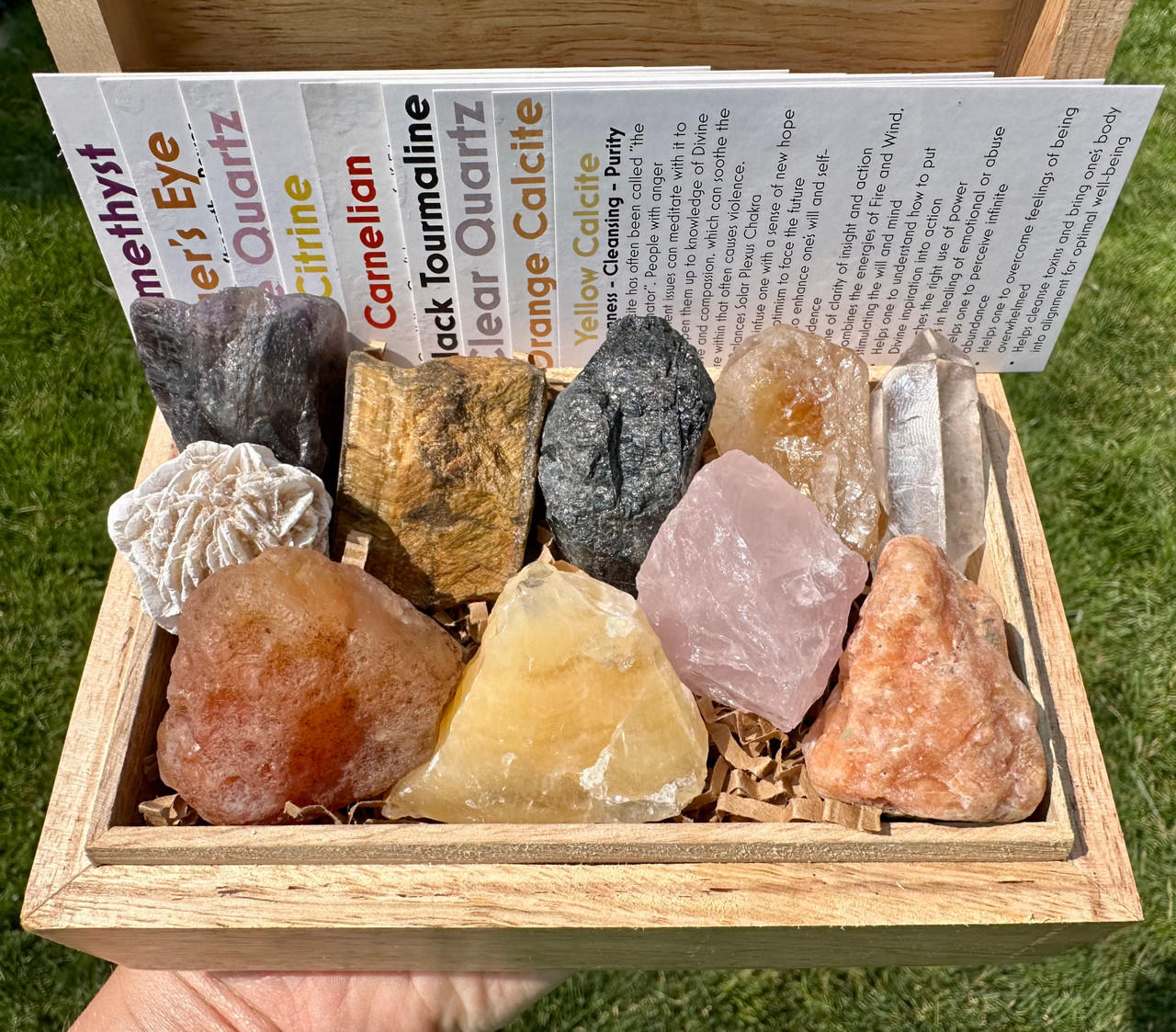 Positive Energy & Confidence Crystal Set with Wooden Box (Raw) - 9