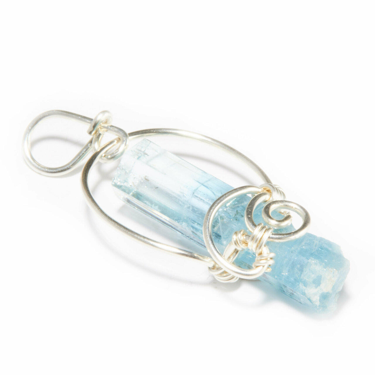 Aquamarine Raw Natural Pendant Wire Wrapped Sterling Silver