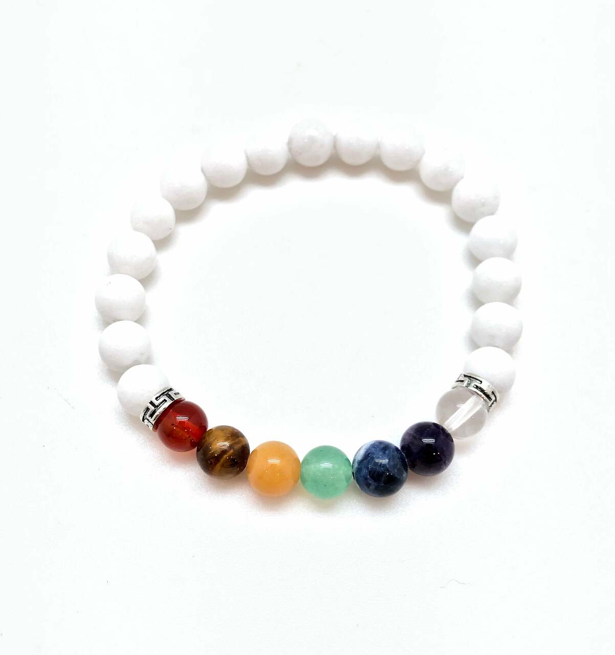 Seven Chakra Bracelet with White Agate Beads