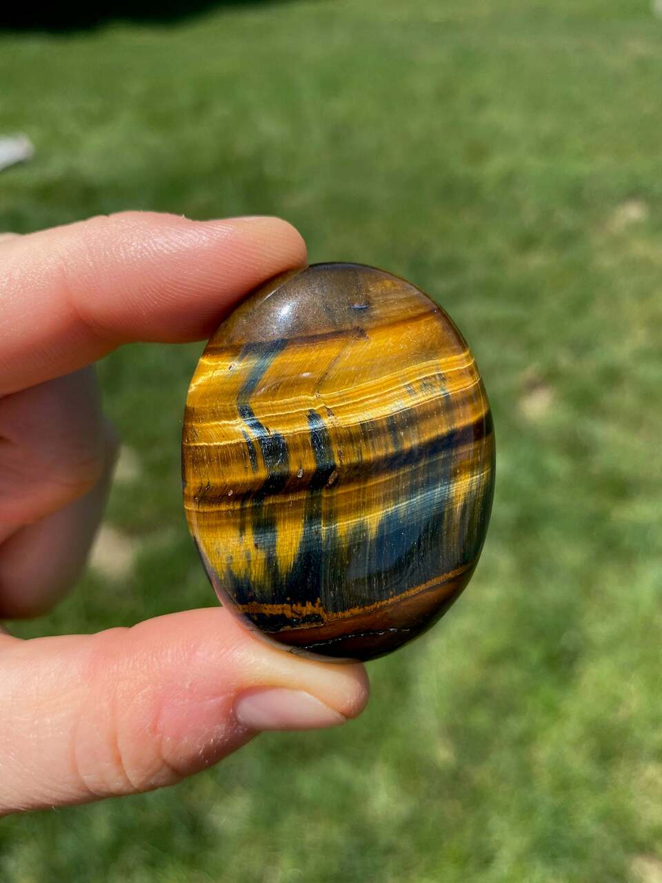 Mixed Tigers Eye Palm Stone Blue Gold Tigers Eye Polished