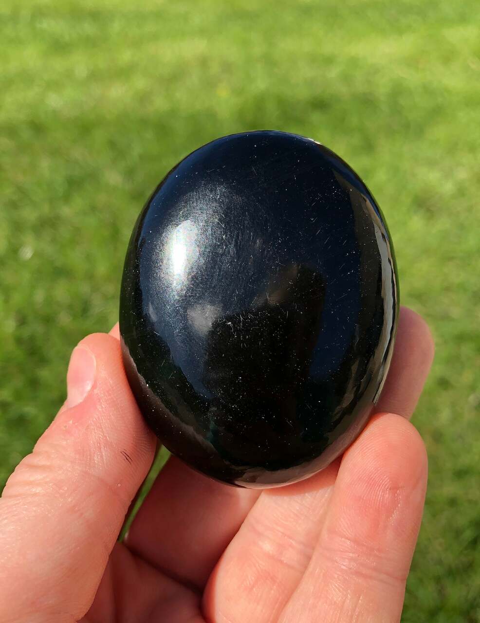 Black Obsidian Palm Stone - Polished Stone Oval | New Moon Beginnings