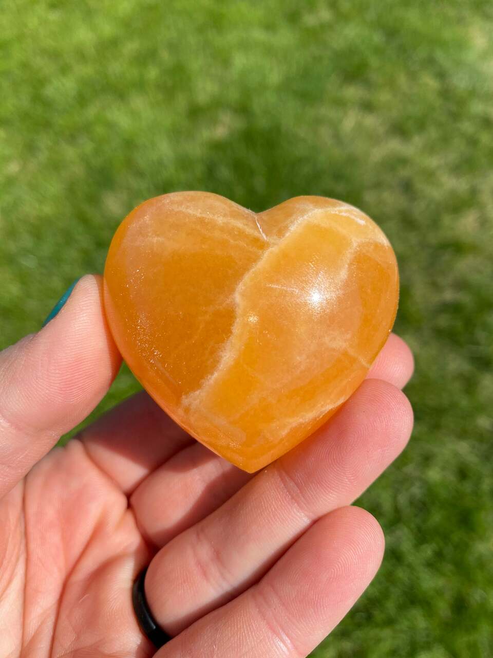 Orange Calcite Heart Polished Crystal New Moon Beginnings