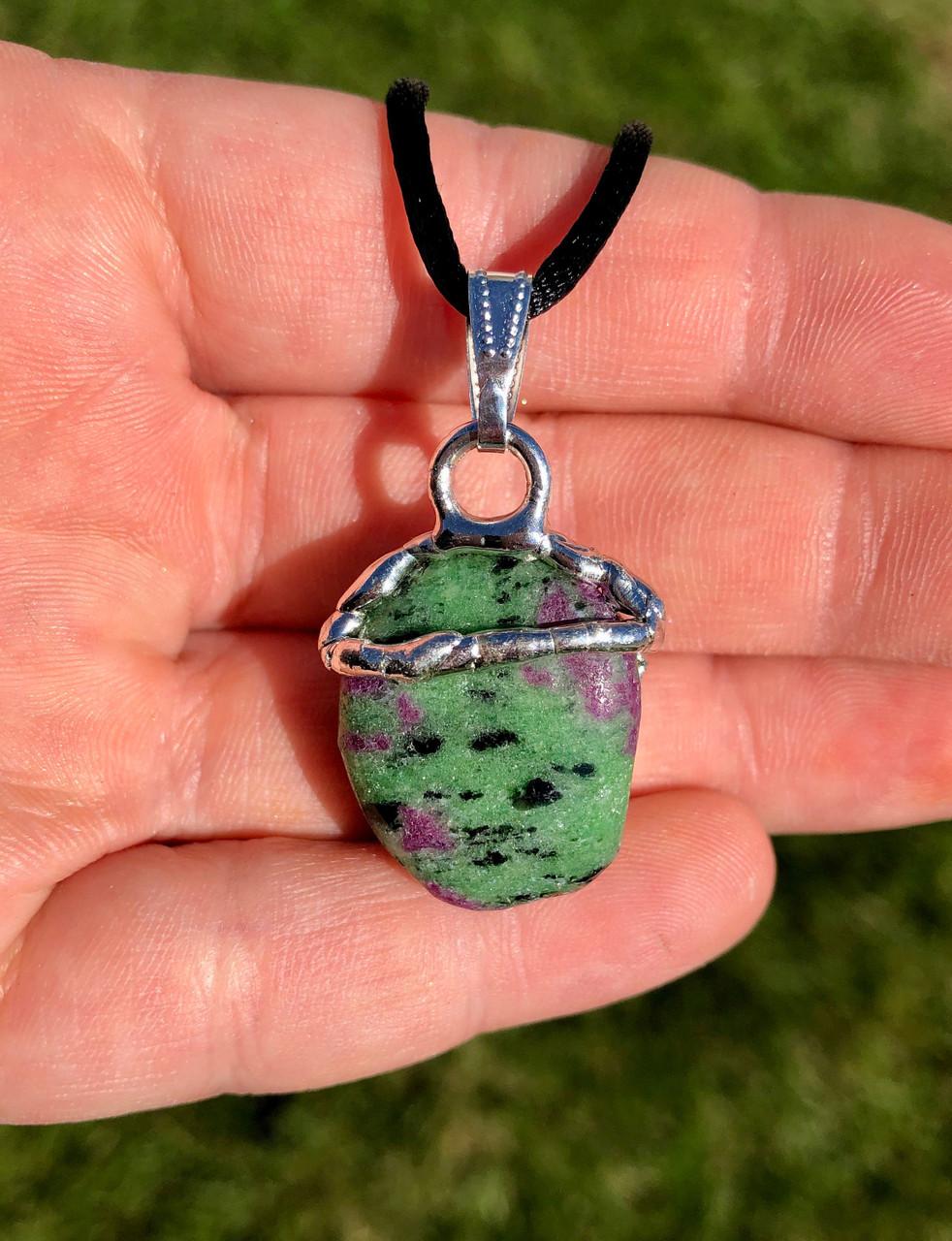 Empath Amulet Necklace (Empathy) - Ruby in Zoisite, Obsidian