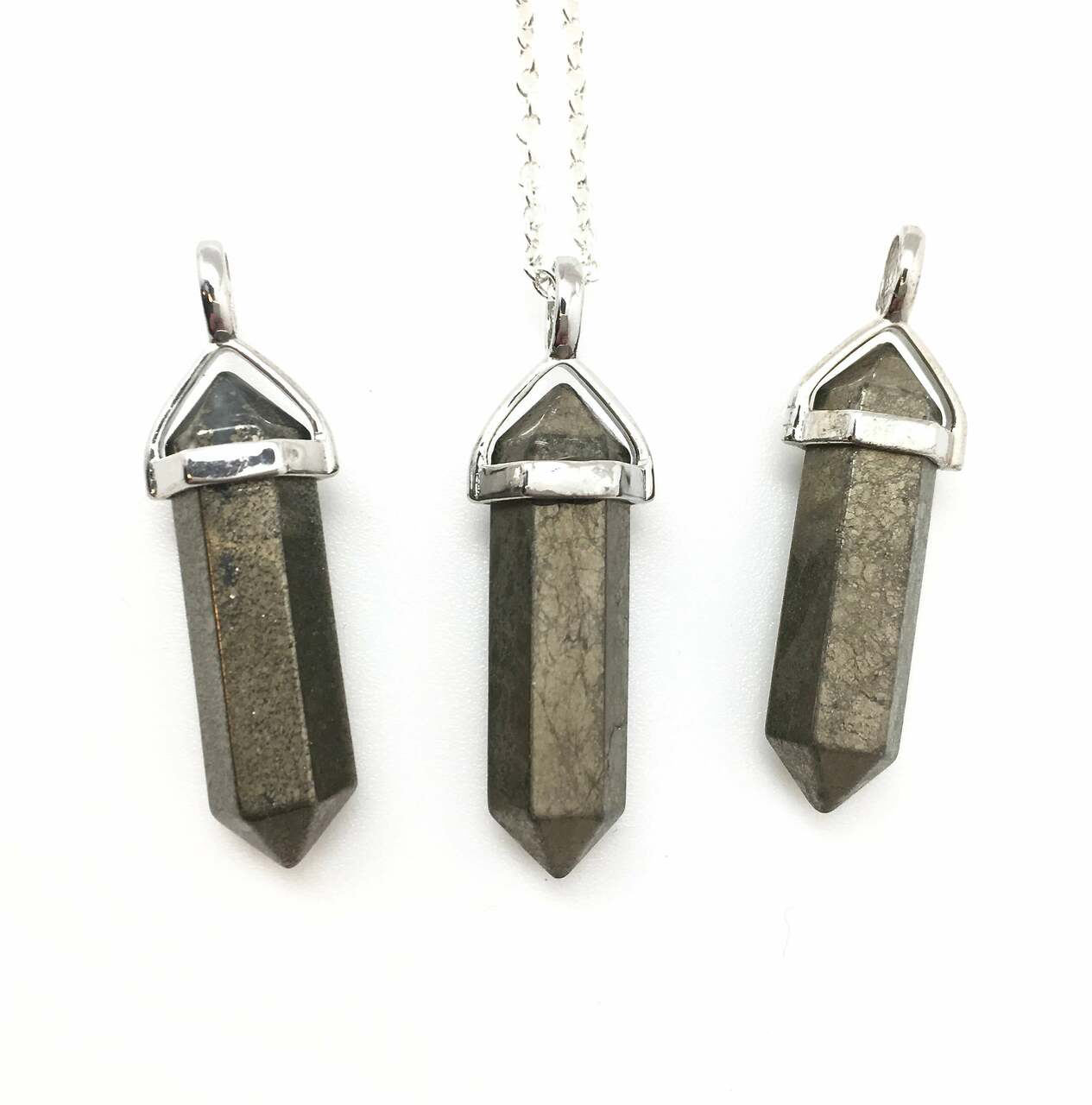 Pyrite Polished Point Pendant in Capped Metal Setting